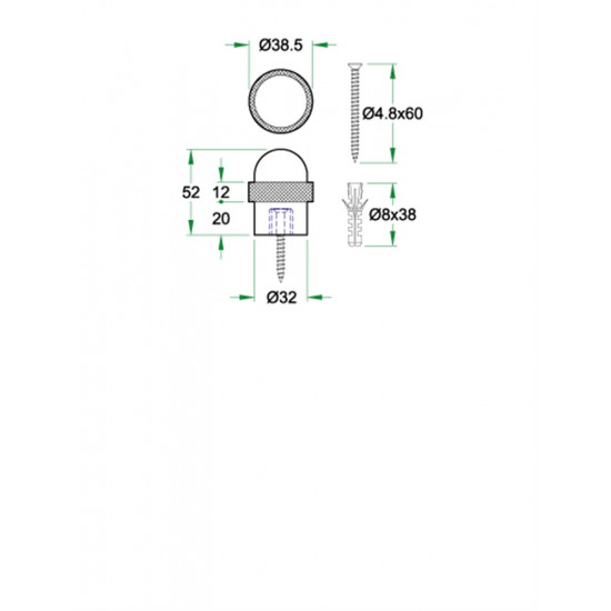 DEURBUFFER VLOERMONTAGE ø39X52MM RVS MAT