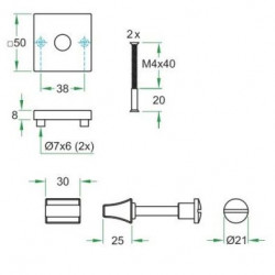 WC GARNITUUR LU 50X50 MM GLANS CHROOM WC 8MM