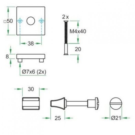 WC GARNITUUR LU 50X50 MM GLANS CHROOM WC 8MM