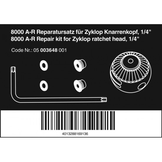 8000 A-R REPARATIESET VOOR ZYKLOP SPEED-RATELKOP, 1/4", 1/4"