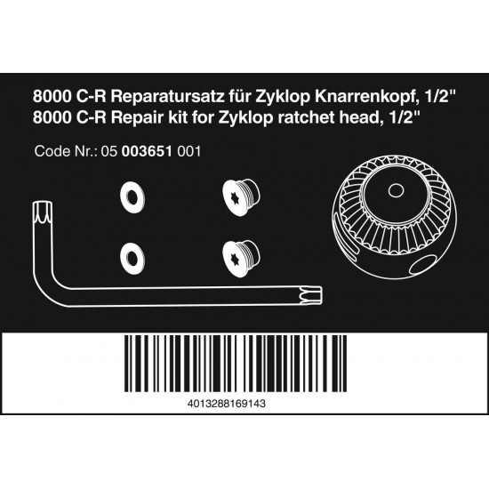 8000 C-R REPARATIESET VOOR ZYKLOP SPEED-RATELKOP, 1/2", 1/2"