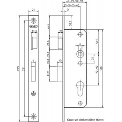 8691/14-30 DR.1+3 DEURSLOT, DM30MM, PC72MM, KRUKGAT 8MM, VOORPLAAT STAAL VERZINKT 24X245MM RECHTHOEKIG, MESSING DAG- EN NACHTSCHOOT, DR 1+3.