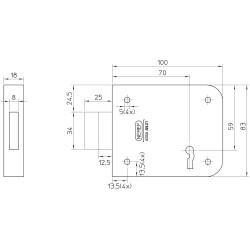 91/11-70 BULK PER 10 OPLEGSLOT, DM70MM, KLAVIERSLEUTEL, SLOTKAST STAAL