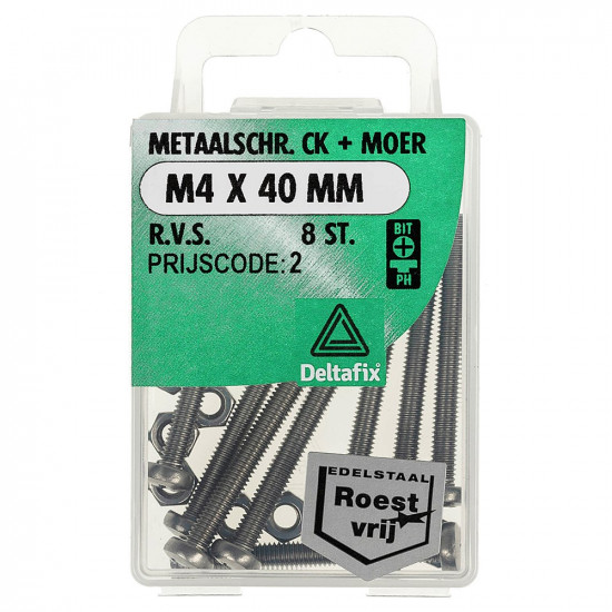 METAALSCHROEF CK + MOER RVS A2 M4 X 40 MM DIN 7985 DIN 934 8ST