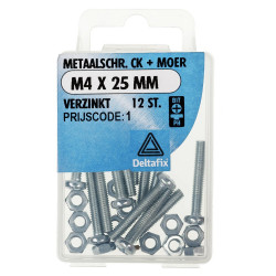 METAALSCHROEF CK + MOER VZ M4 X 25 MM DIN 7985 DIN 934 12ST
