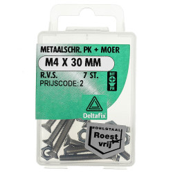 METAALSCHROEF PK + MOER RVS A2 M4 X 40 MM DIN 965 /DIN 934 6ST